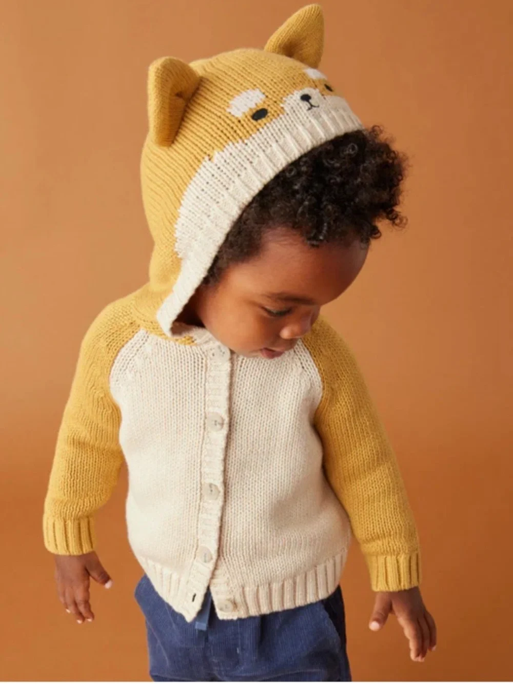 Tea Collection Baby Cardigan- Oatmeal Shiba Inu knit 100% cotton sweater - Picture 2 of 7